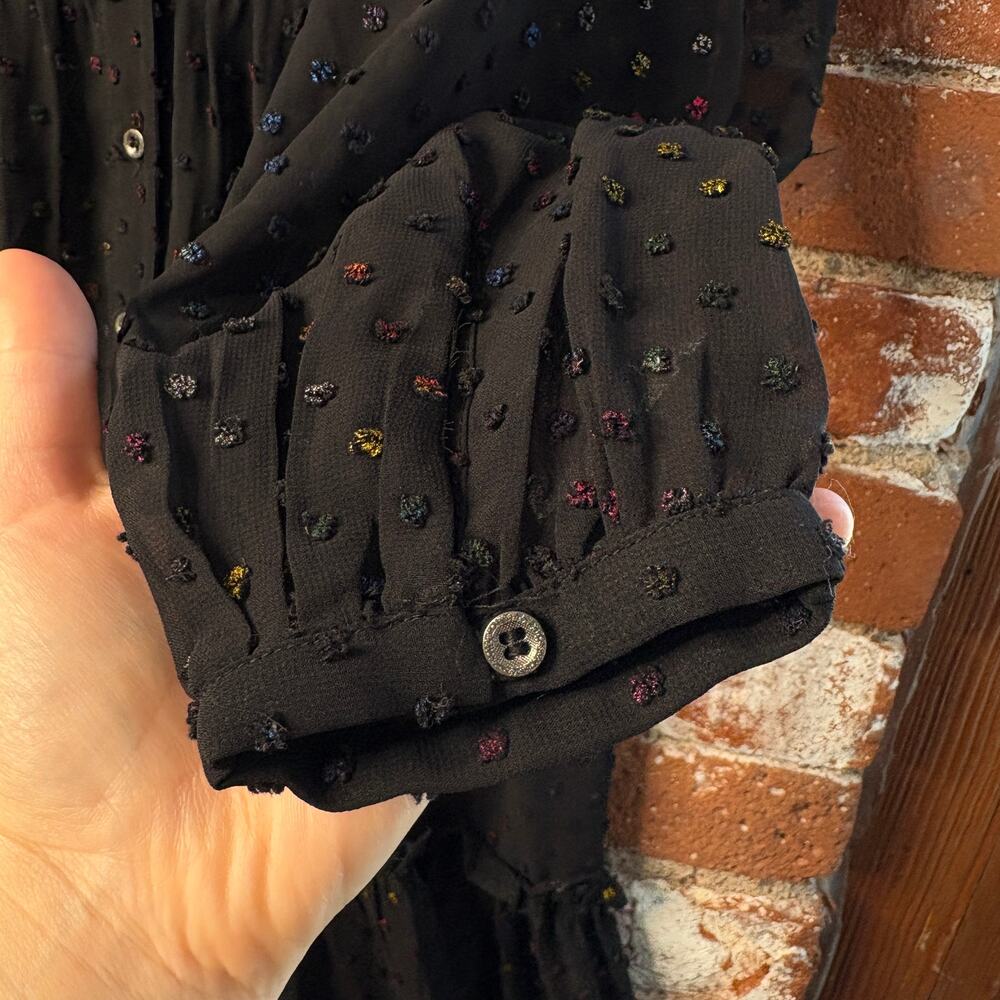 Anthropologie Audrey Clip Dot Black Rainbow Flecked Shirtdress 8 No Slip Sheer - Picture 8 of 13